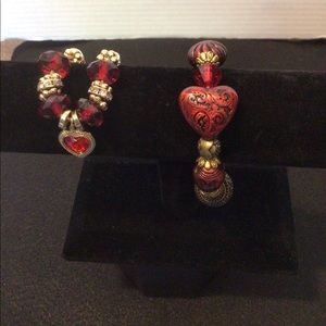 2 Valentine Bracelets Stretch & Lobster Claw Clasp